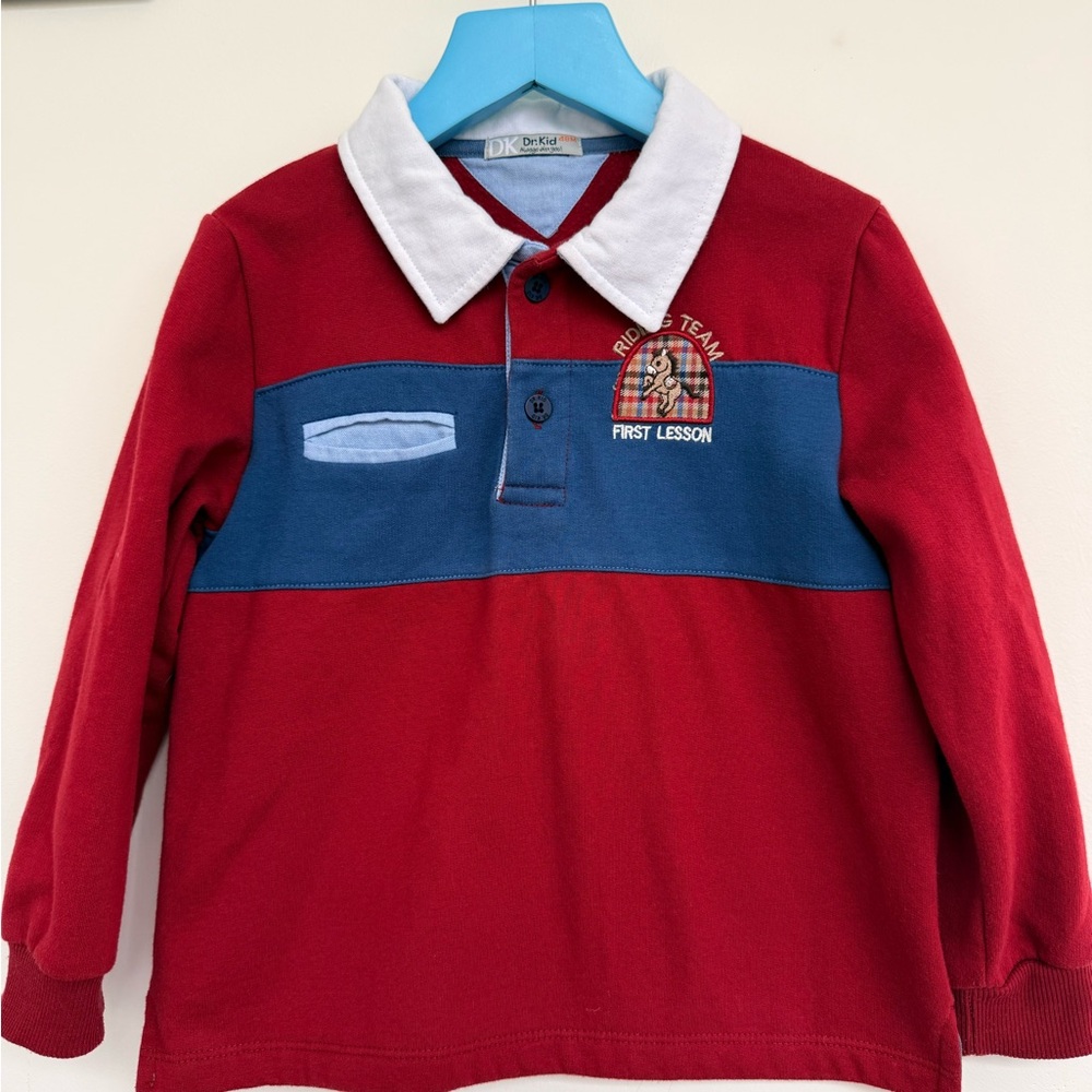 First Lesson Long-Sleeve Polo Top in Red & Blue